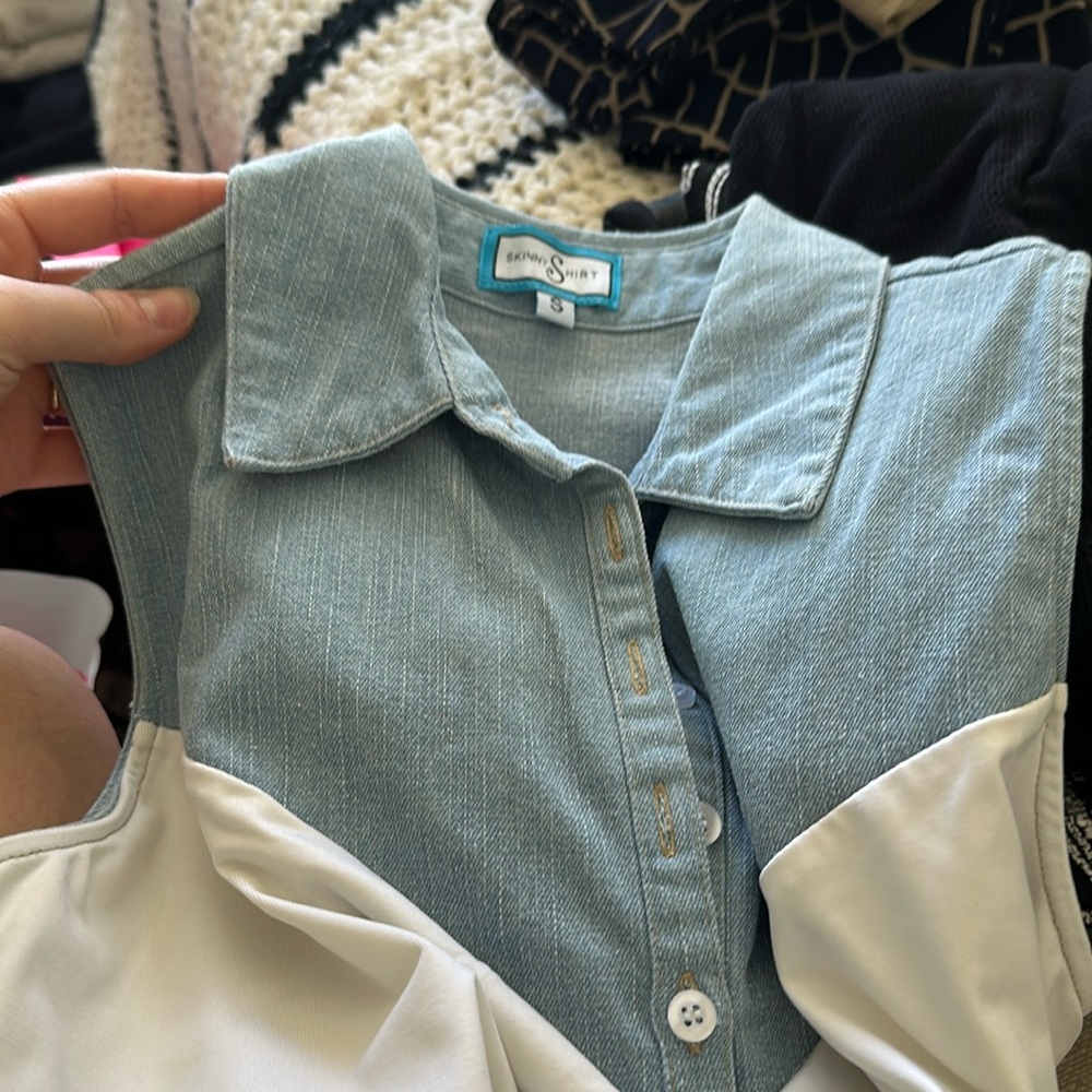 SkinnyShirt Chambray Denim Collared Layering Tank Camisole Shark Tank - S